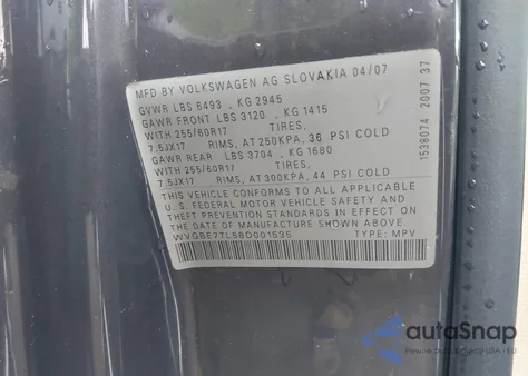 2008 Volkswagen Touareg 2 Vr6 Fsi from USA, damaged, VIN WVGBE77L58D001535